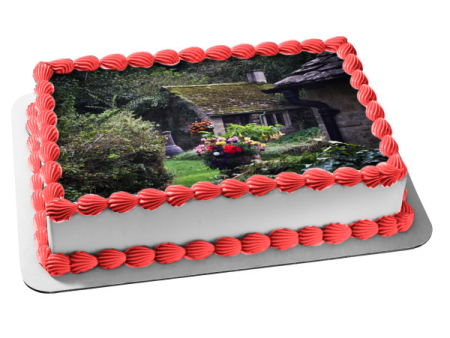 Village Home Surrounded by Flowers and Trees Edible Cake Topper Image ABPID52566 For Sale