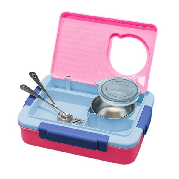 2 Decker Double Lock Stainless Steel Lunch  Tiffin Box (Pink Blue) For Sale