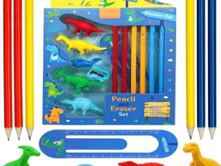 Dinosaur Club Unique Pencil and Eraser Set Stationery (Pack of 13) Sale