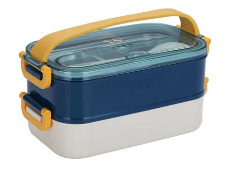  Double Storey Curvy Handle Stainless Steel Lunch  Tiffin Box for Kids (Blue Yellow) Fashion