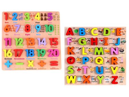 3D Wooden Capital Alphabet & Numbers Puzzle Board (Pack of 2) For Discount