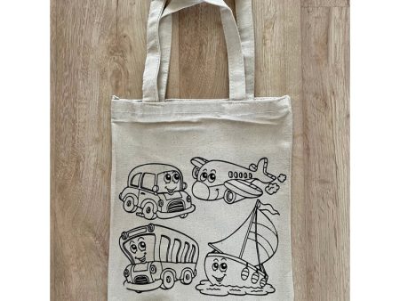 DIY Colouring Little Boat,Plane, Car,Bus Tote Bag Online now