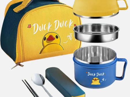 Blue Duck Themed Handle Lunch Box with Matching Lunch Box Cover Fashion