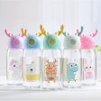 Multicolor Cartoons Printed Kids Water Bottle 550ml Capacity Cute Antler-Shaped with Straw Lid, Detachable Holding Cover Strap (Assorted Colours) Fashion