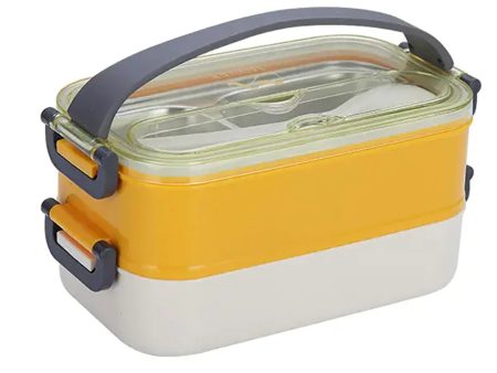 Double Storey Curvy handle Stainless Steel Lunch  Tiffin Box (Yellow Grey) Cheap