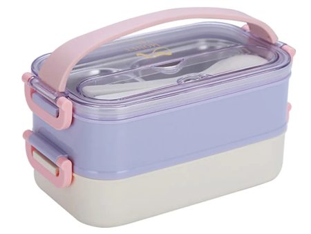 Double Storey Curvy Handle Stainless Steel Lunch  Tiffin Box for Kids (Purple Pink) Online now