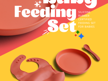 3 Piece Certified Silicone Baby Feeding Set (Microwave & Dishwasher Safe) - Orange on Sale