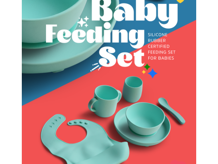 6 Piece Certified Silicone Baby Feeding Set (Microwave & Dishwasher Safe) - Blue Discount