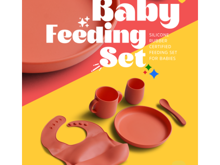 5 Piece Certified Silicone Baby Feeding Set (Microwave & Dishwasher Safe) - Orange Online