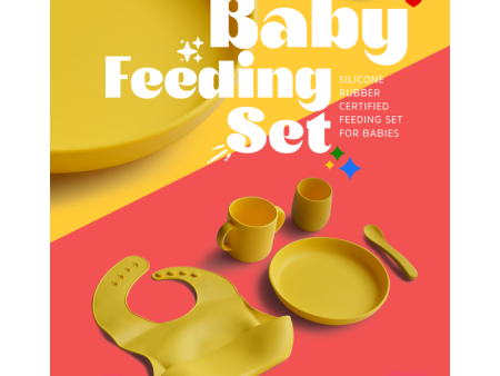 5 Piece Certified Silicone Baby Feeding Set (Microwave & Dishwasher Safe) - Yellow For Sale