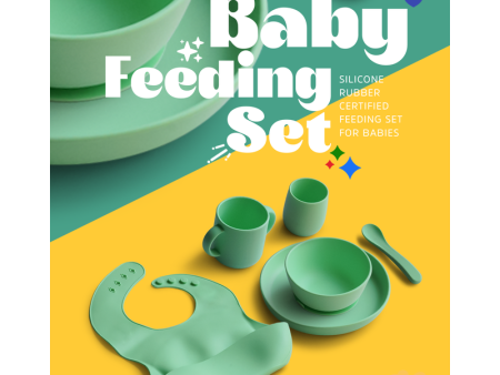 6 Piece Certified Silicone Baby Feeding Set (Microwave & Dishwasher Safe) - Green Cheap