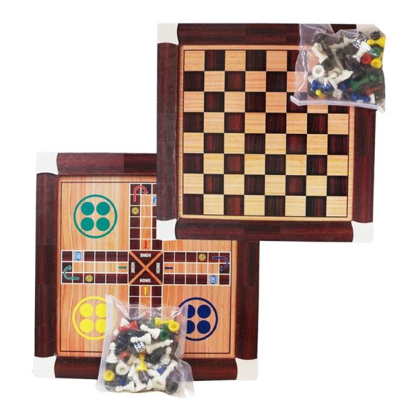 Chess and Ludo 2 in 1 Board Set Wooden Reversible Game Set for Kids & Adults Cheap