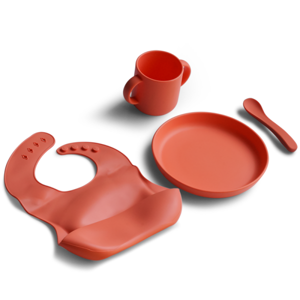 4 Piece Certified Silicone Baby Feeding Set (Microwave & Dishwasher Safe) - Orange Online Hot Sale