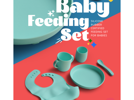 5 Piece Certified Silicone Baby Feeding Set (Microwave & Dishwasher Safe) - Blue For Sale