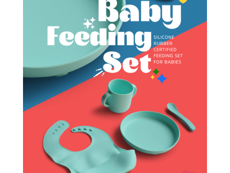 4 Piece Certified Silicone Baby Feeding Set (Microwave & Dishwasher Safe) - Blue Sale