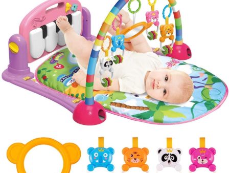 Baby Play Mat Gym & Fitness Rack with Hanging Rattles Lights & Musical Keyboard - Pink For Cheap