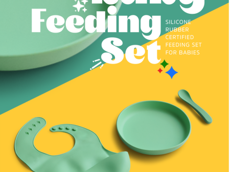 3 Piece Certified Silicone Baby Feeding Set (Microwave & Dishwasher Safe) - Green on Sale