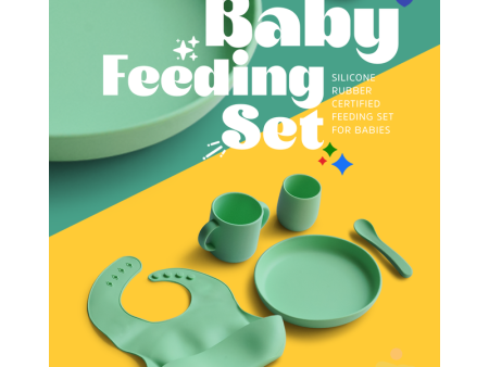 5 Piece Certified Silicone Baby Feeding Set (Microwave & Dishwasher Safe) - Green Cheap