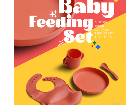 4 Piece Certified Silicone Baby Feeding Set (Microwave & Dishwasher Safe) - Orange Online Hot Sale