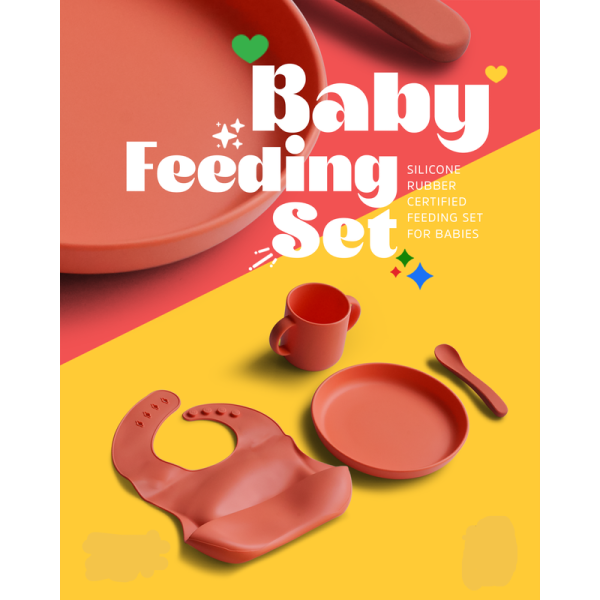 4 Piece Certified Silicone Baby Feeding Set (Microwave & Dishwasher Safe) - Orange Online Hot Sale