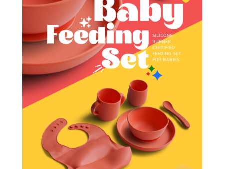 6 Piece Certified Silicone Baby Feeding Set (Microwave & Dishwasher Safe) - Orange Discount