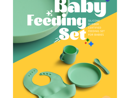 4 Piece Certified Silicone Baby Feeding Set (Microwave & Dishwasher Safe) - Green Online