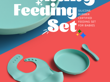 3 Piece Certified Silicone Baby Feeding Set (Microwave & Dishwasher Safe) - Blue Online Sale