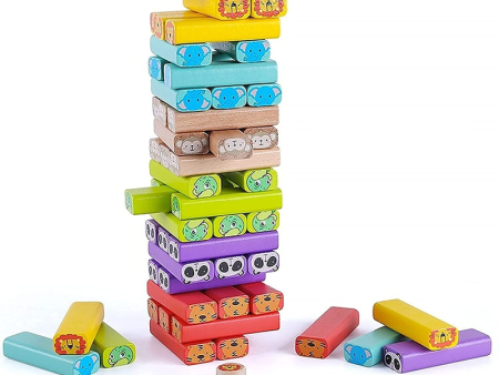 Animal Printed Educational Wooden Stacking Tumbling Tower Blocks Toys, Building Blocks for Kids (54 Pcs) Online Sale