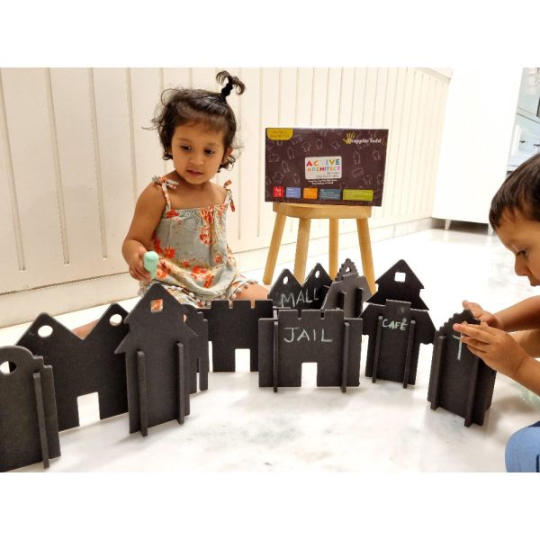 Active Architect City Scape (Chalkboard City Building Toy) - 24 Interlocking Wooden Pieces For Discount