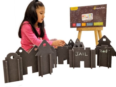 Active Architect City Scape (Chalkboard City Building Toy) - 24 Interlocking Wooden Pieces For Discount