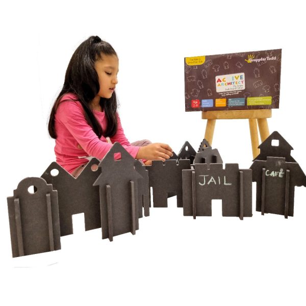 Active Architect City Scape (Chalkboard City Building Toy) - 24 Interlocking Wooden Pieces For Discount