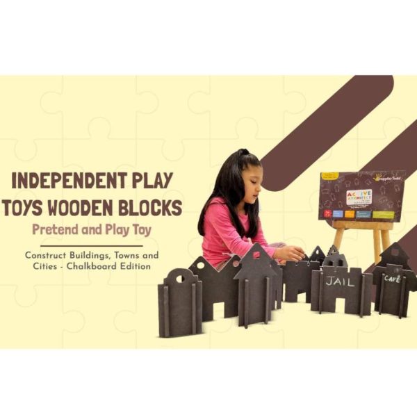 Active Architect City Scape (Chalkboard City Building Toy) - 24 Interlocking Wooden Pieces For Discount