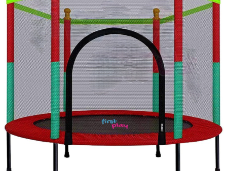 Black Powder Coated Frame Trampoline with Safety Enclosure Net and Spring Pad - 55 inch (Support Upto 100 KG) - Red and Green (COD Not Available) Online