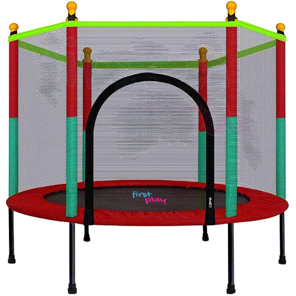 Black Powder Coated Frame Trampoline with Safety Enclosure Net and Spring Pad - 55 inch (Support Upto 100 KG) - Red and Green (COD Not Available) Online